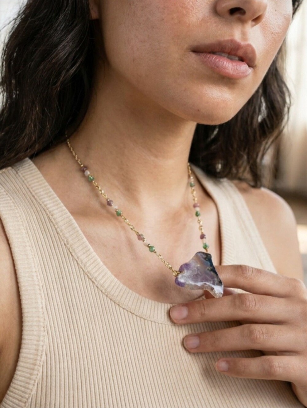 Amethyst Flourite Stone Necklace